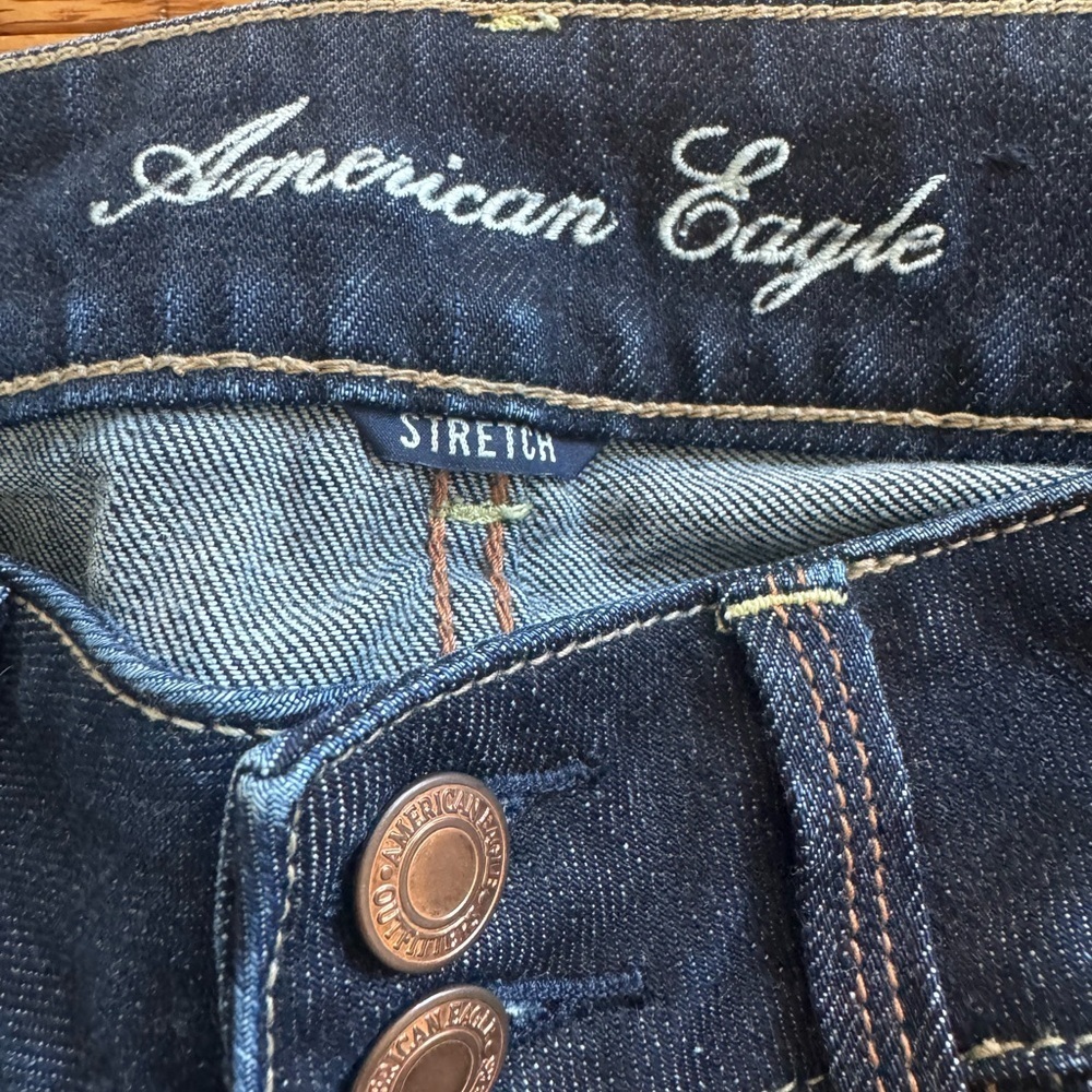 American Eagle Deep Indigo Stretch Artist Jeans Comfort Slight Distressing SZ 00 - Picture 2 of 9